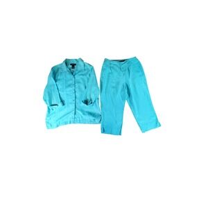 Goodclothes‎ Petite Turquoise 100% Linen Shirt and Pants 2 Piece Set PM
